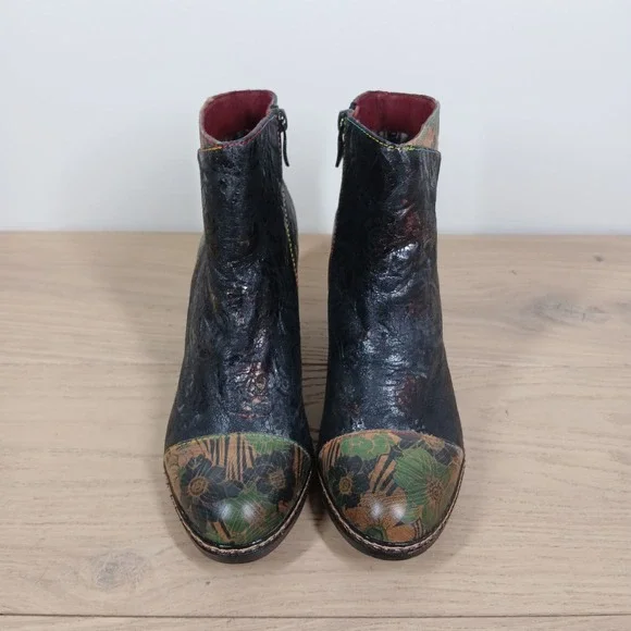Spring Step L'Artiste Waterlily Boots Women 9 Multicolor Leather Block Heel - Picture 7 of 12